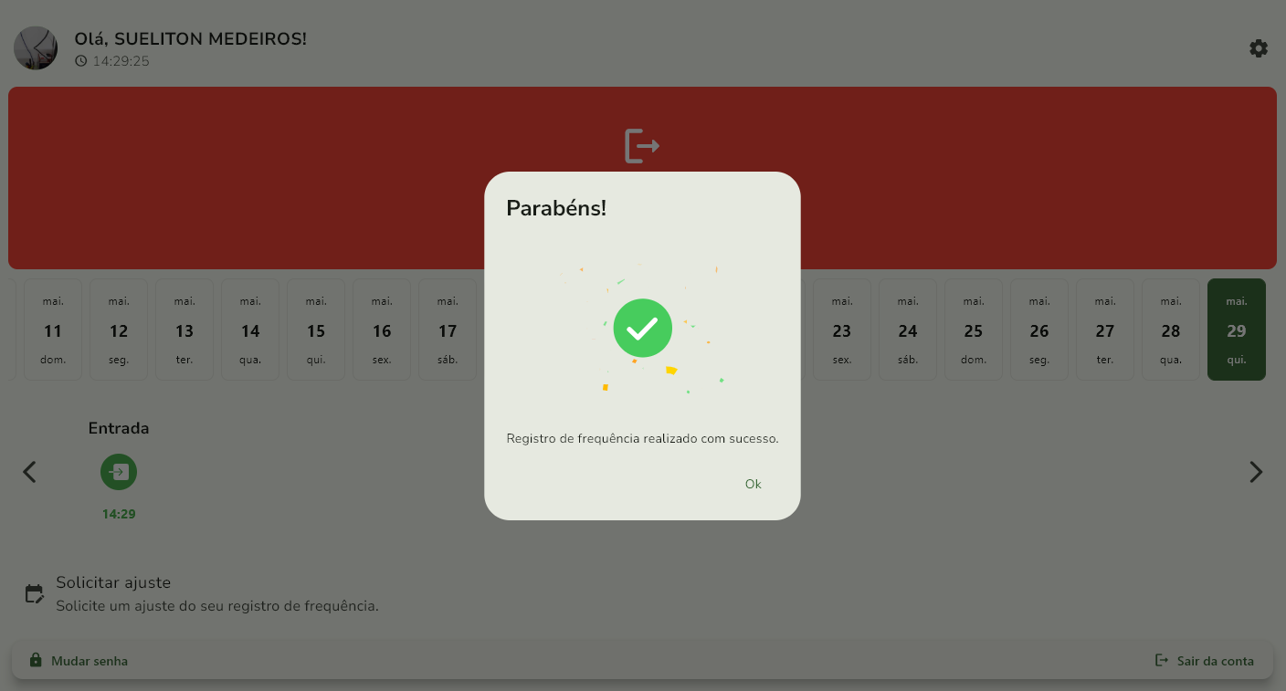Mensagem de sucesso após registro